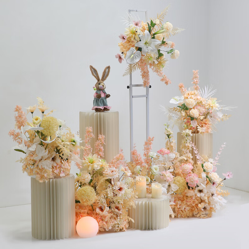 挂花路引 仿真花艺摆件路引地排挂花橱窗订婚礼婚庆交车 香槟色花排一