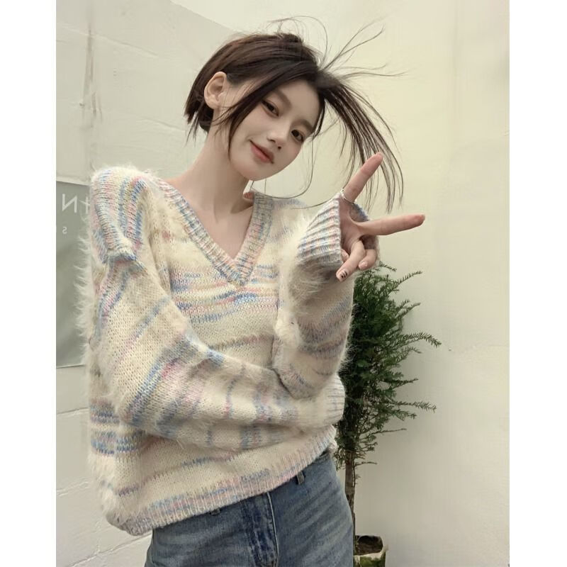 朵貌2023年秋冬新款小众设计感短款v领毛衣软糯温柔韩版针织衫上衣女 单色【Klf/*1598】 XL 建议125-14