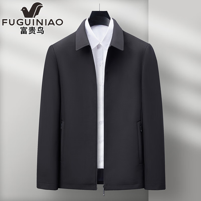 富貴鳥(FUGUINIAO)爸爸裝秋裝外套中老年人男士40歲休閑夾克商務(wù)男款上衣男裝 6523黑色_(拉鏈口袋) M 170__(95-110斤)
