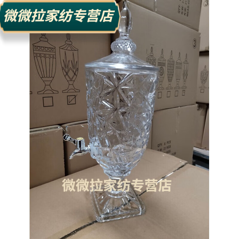 元族酒店水具果汁缸水晶玻璃壶酒店带水龙头复古浮雕果汁罐冷水壶批冰 冰纹 18生