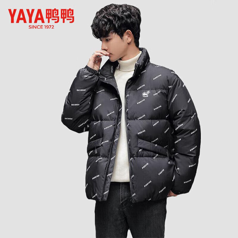 鸭鸭(YAYA)时尚卡通图案2025冬季新款情侣短款宽松羽绒服男女同款时尚外套 黑色 L 【120-145斤】