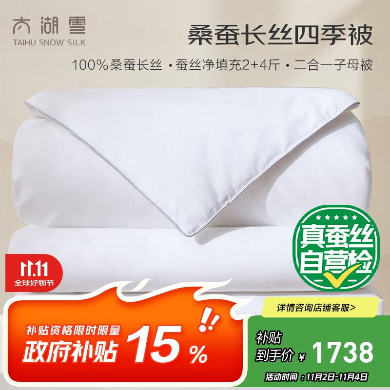 太湖雪蚕丝被100%桑蚕丝被 冬被子母被被子四季被 (重约10.6斤2*2.3m白)