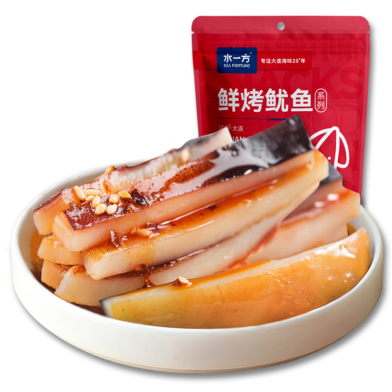 水一方现烤耐嚼鱿鱼条即食高蛋白手撕鱿鱼条零食大连特产海味年货 香辣鱿鱼条60g1袋