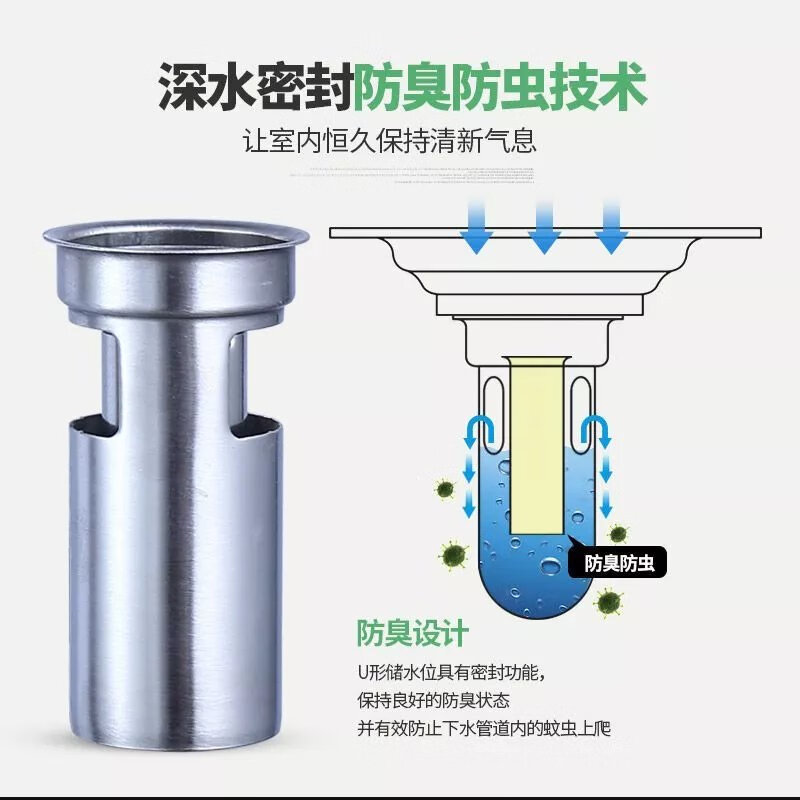 【精选】卫生间洗衣机加厚不锈钢地漏浴室地漏工程厕所大排量 单用防堵塞 加厚款