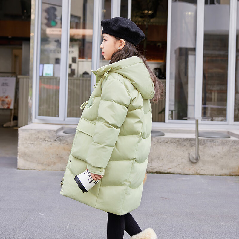 ABC KAIA女童羽绒服中长款2025新款高档洋气中大童冬装防寒加厚小女孩外套 绿色 160