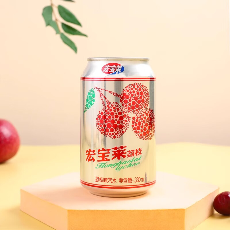 宏宝莱266ML*12玻璃瓶装荔枝味汽水碳酸饮料  东北老汽水 荔枝汽水330ml*24罐【经典口味】