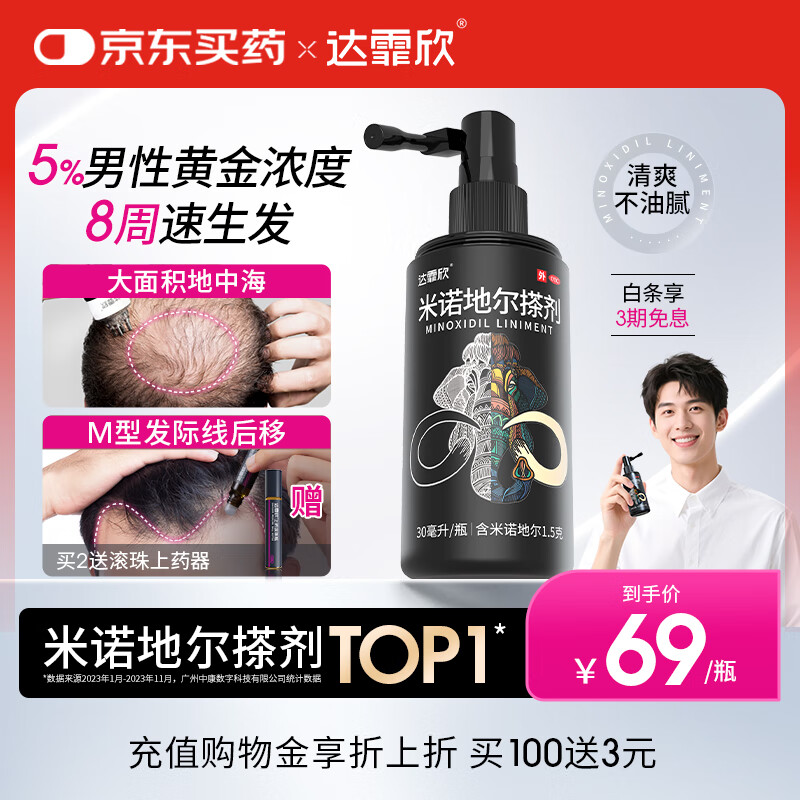 【推荐下单2瓶】达霏欣 米诺地尔酊搽剂生发喷雾5%浓度30ml/瓶脱发生发液【男士地中海专用】防脱生发育发发际线增长液洗