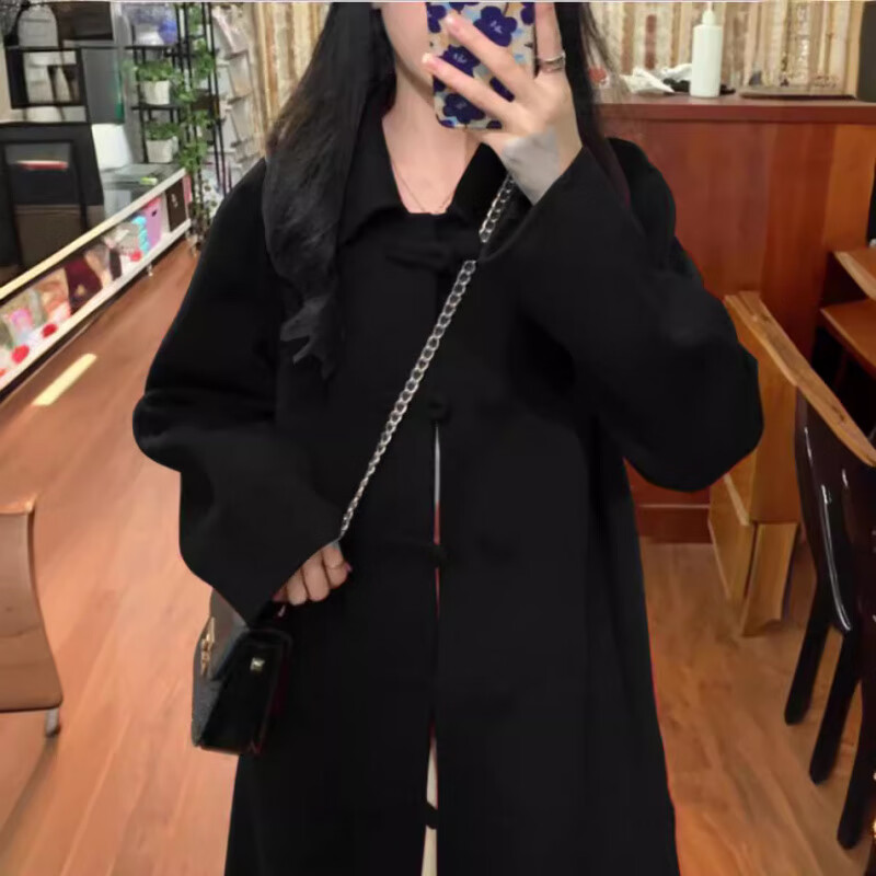 FOURDATRY复古红色双面羊毛大衣女盘扣中长款2025秋冬新款羊毛呢子加厚外套 红色 S