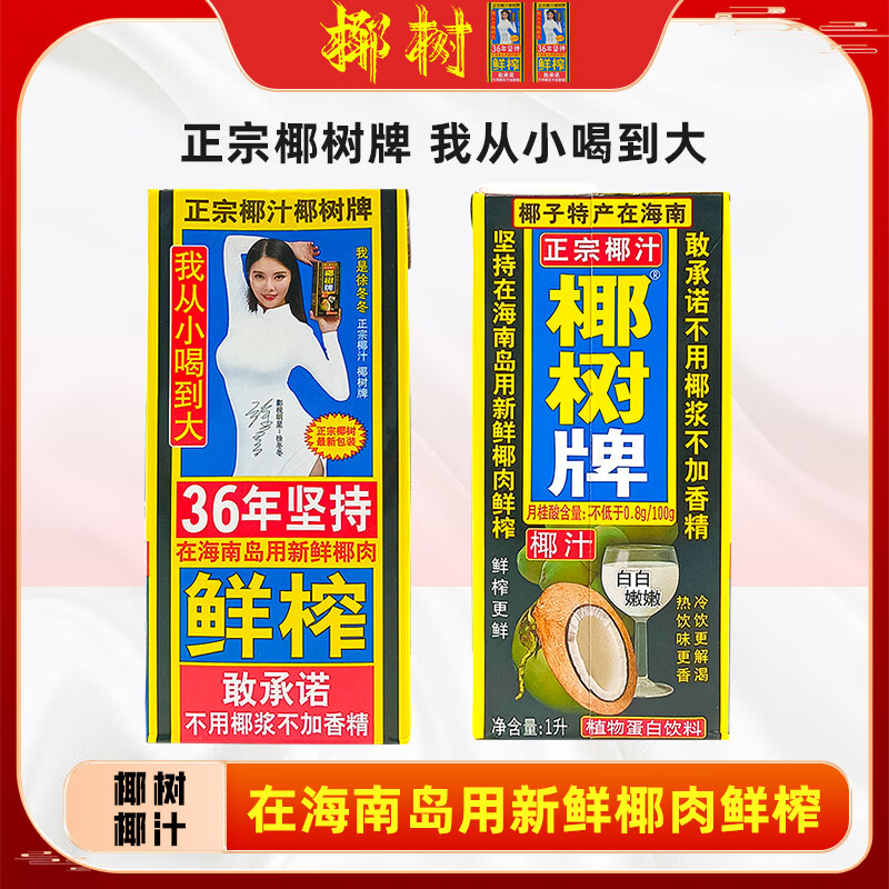 椰树【椰树】椰汁1升*2盒正宗椰树牌椰子汁海南鲜榨椰奶植物蛋白饮料