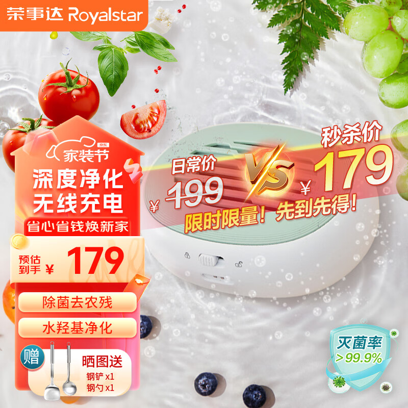 荣事达果蔬清洗机家用便携式食材洗菜机净化器厨房蔬菜水果鱼海鲜肉类净食机去除农药残留消毒净化器 椭圆形【RSQ-7TS】
