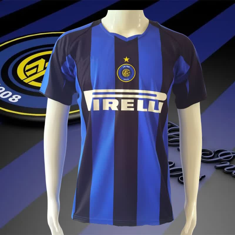 禾盼国际米兰2004-05主场复古风足球球服套装萨内蒂球衣 无印号短一袖