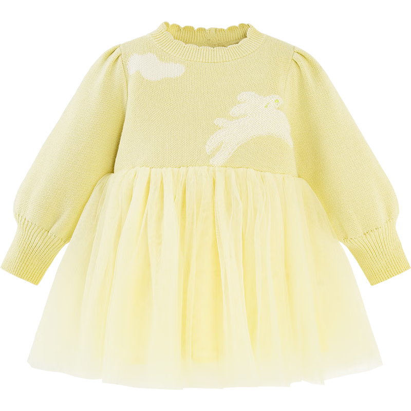 迷你巴拉女童连衣裙亲肤纯棉拼接甜美泡泡袖【网纱连衣裙】