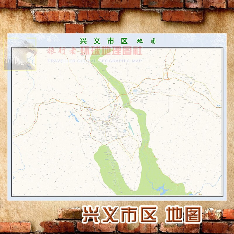 超大巨幅 兴义市区地图墙贴定做 城市城区海报2023新版装饰画芯 兴义市区地图 防水化纤油画布105*140（较大、推荐）单幅张贴