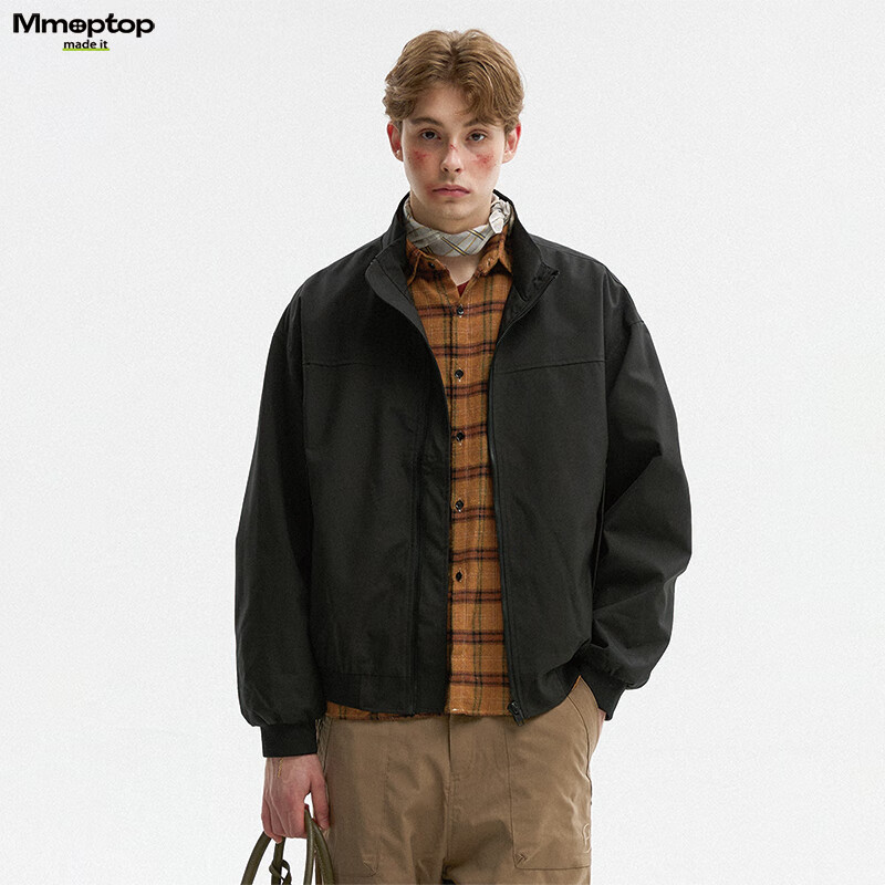 MMOPTOP美式通勤教练立领夹克男秋冬bomber飞行员廓形短外套MJK29黑色XL