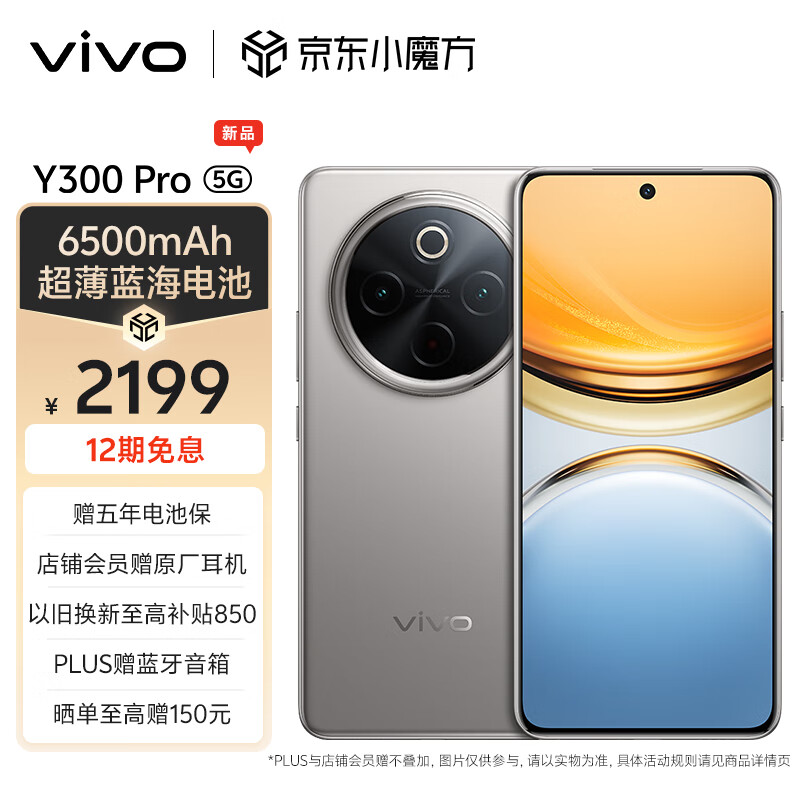 vivo Y300 Pro 12GB+256GB 钛色 6500mAh超薄蓝海电池 全等深微四曲屏 SGS五星抗摔认证 AI 拍照 手机