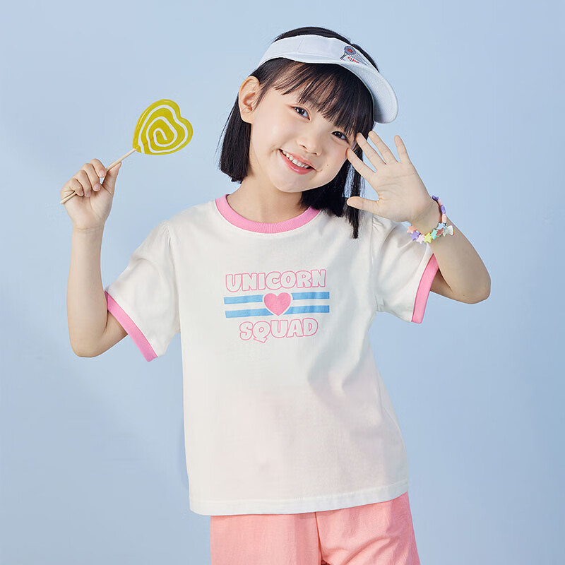MQD女童夏装中大儿童夏季百搭上衣韩版洋气潮短袖T恤 海棠粉 150cm