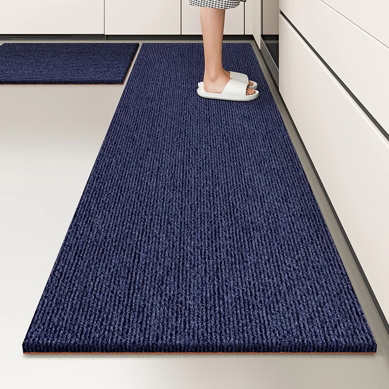 世希厨房吸水防油地垫耐脏可裁剪入户进门口玄关tpe地毯卫生间防滑垫 蓝色环保TPE单条纹 140*200CM【适合客厅】