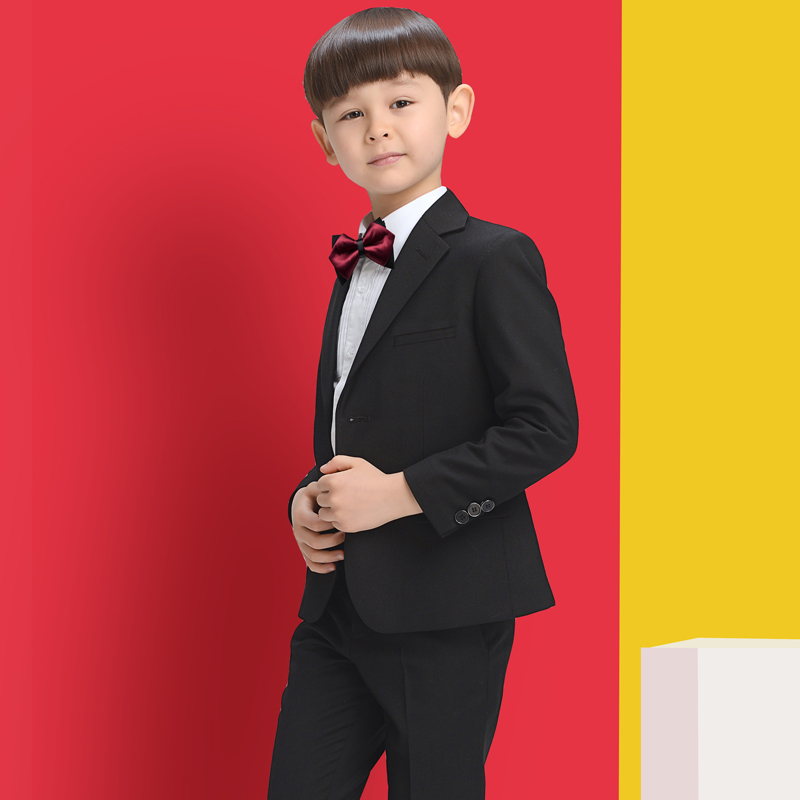 衣诺坊 儿童西服西装套装花童礼服 儿童演出服 韩版儿童西装外套小男孩钢琴演出套装 黑色四件套(西服+西裤+衬衫+领结) 130cm怎么看?
