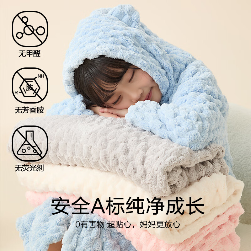 三利儿童浴袍春夏新款女孩男童浴衣斗篷可穿式吸水速干洗澡浴巾 米白小熊 A类认证M码【适合100-120cm】