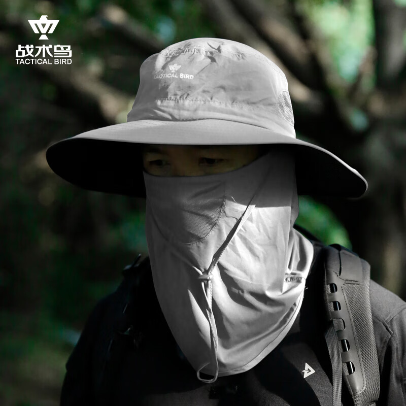 战术鸟(冰丝面罩)夏季户外防晒遮阳帽男太阳爬山徒步钓鱼渔夫帽