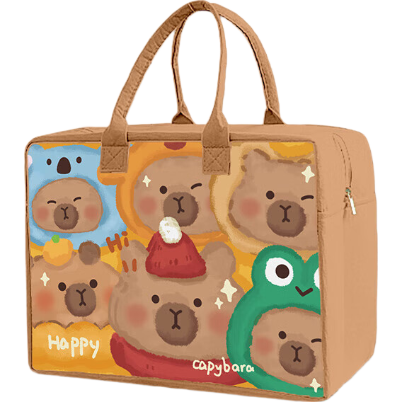 卡通毛毡旅行包收纳收纳袋大容量可爱外出行李包拉杆箱可套必备 满版卡皮巴拉/ 行李包约40*30*20厘米