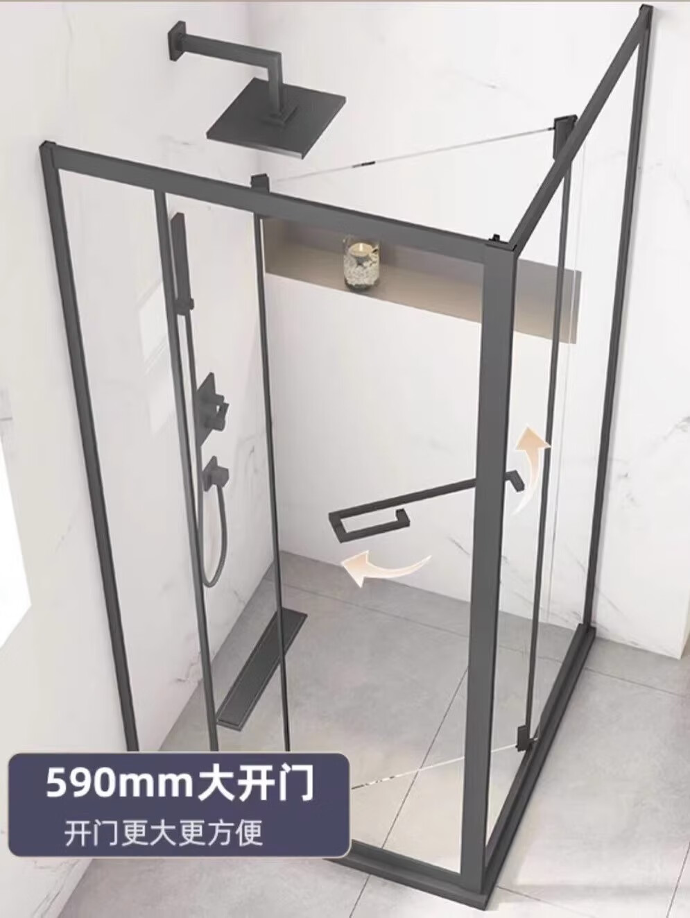 仁聚益淋浴房t字型侧滑门卫生间l形淋浴房侧移门折叠洗澡间隔断内飞