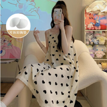 夏季吊带睡裙带胸垫可拆卸纯欲樱桃无袖甜美睡衣家居服 900-1 M