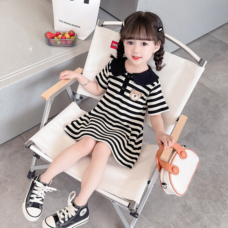妤屋夏天女童小女孩连衣裙5到6岁夏季polo裙新款宝宝夏装公主裙条纹裙