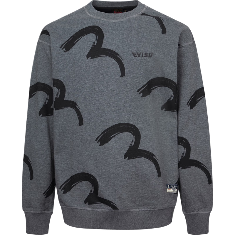 EVISU 福神秋季男士滿地海鷗印花長(zhǎng)袖寬版休閑短款衛(wèi)衣 灰色滿地 L 【建議選小1-2尺寸】