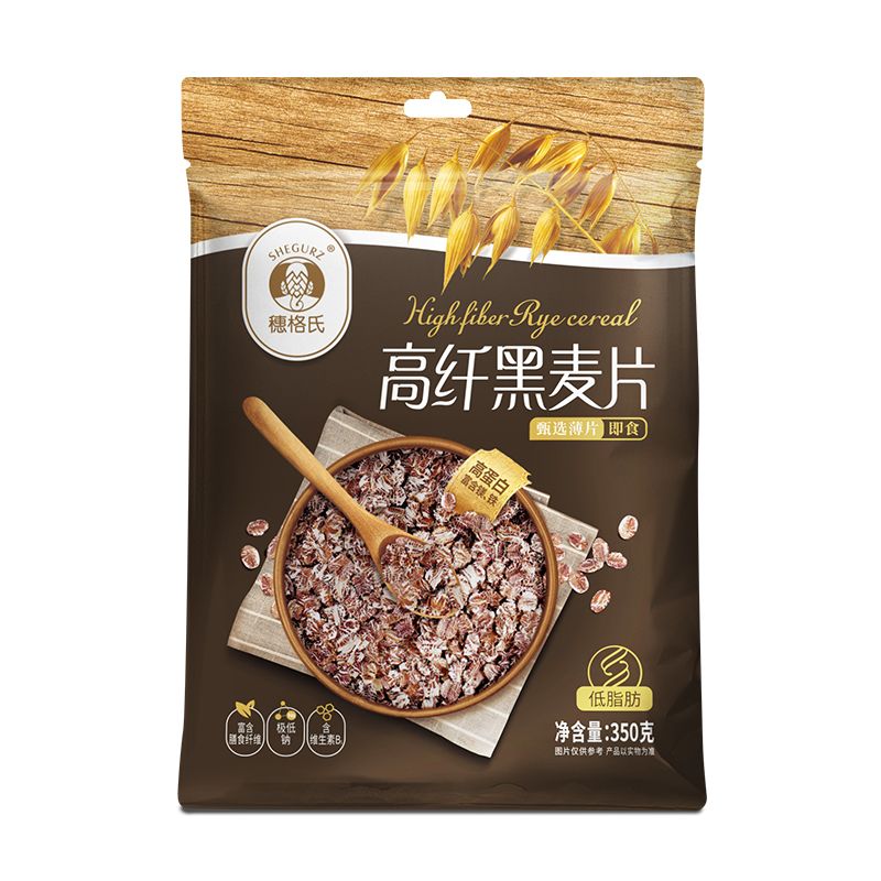 穗格氏（SHEGURZ）高纤黑麦片早餐精冲饮即食谷物代餐 黑麦350g*1 袋装