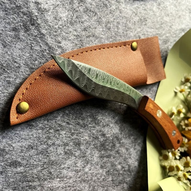 溥畔蒙式大马士革纹复刻小刀家用水果刀便携式剔骨小刀牛排割肉刀锋利 马士革纹刀