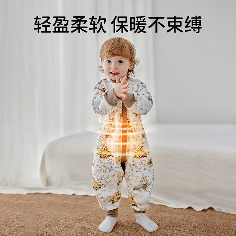 欧孕（OUYUN）睡袋婴儿春秋款空气层夹棉儿童分腿宝宝防踢被子神器纯 花漾甜心【春秋17-25℃】 100码-身高90-105-年龄2-4岁