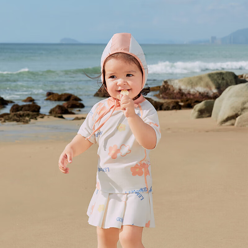 lemonkid儿童泳衣裤分体男童女童防晒游泳衣女宝A类抗菌宝宝泳装 奶油米