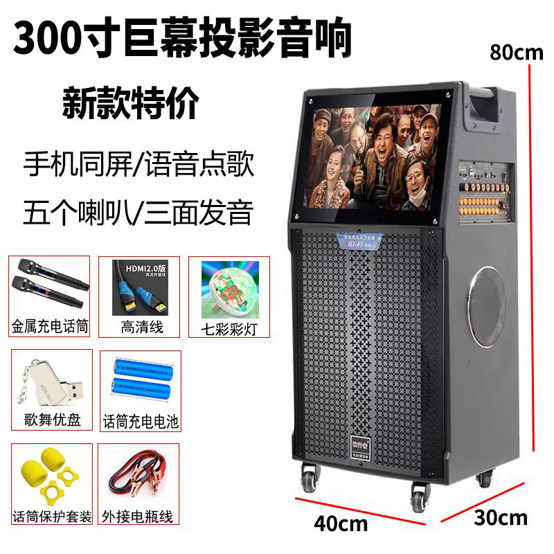 埠帝广场舞音响带显示屏大功率家用智能移动ktv户外投影k歌音响一体机