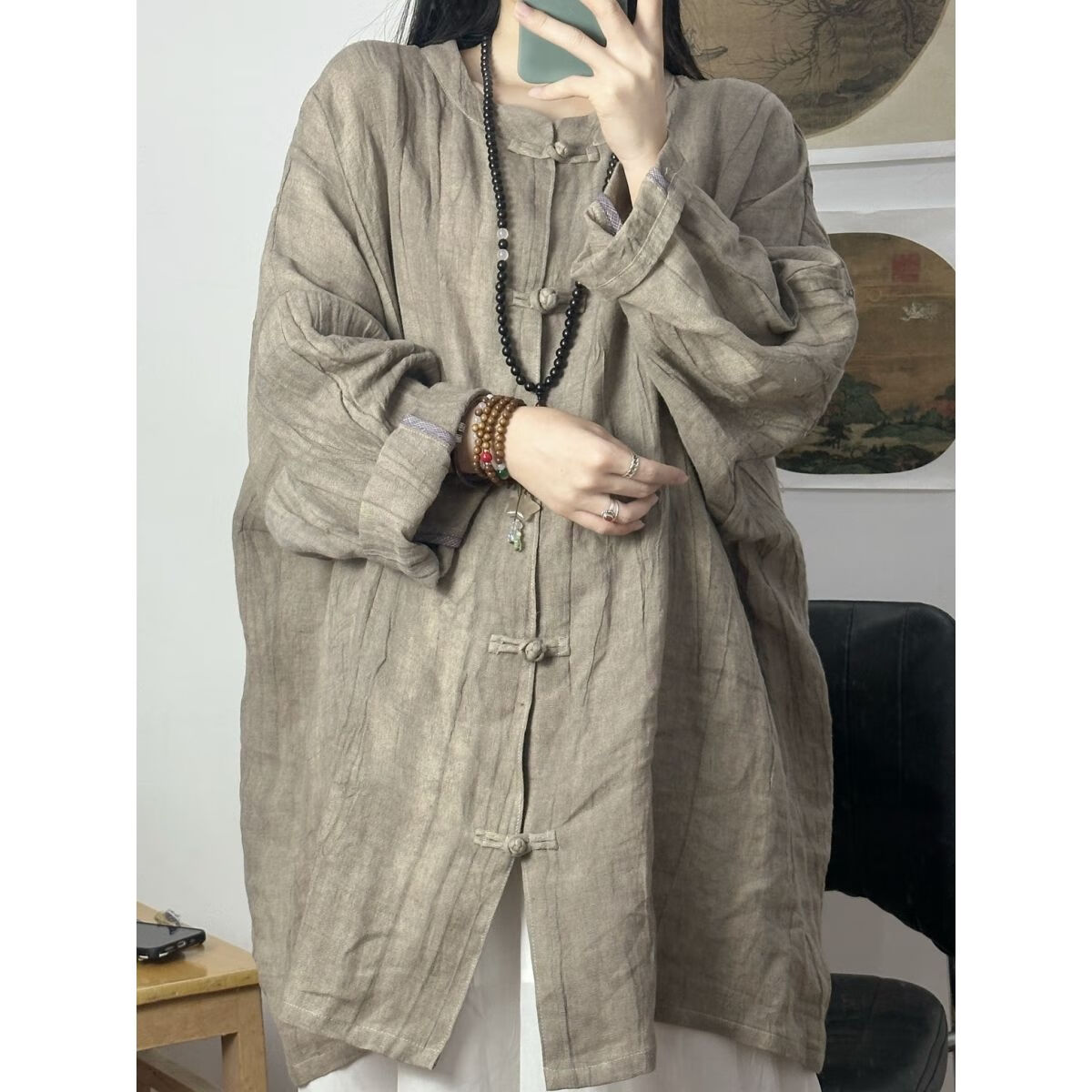 野颂衬衫新中式男朴素基础款亚麻衫【沐泥守】春季清冷感宽松衬衣禅意