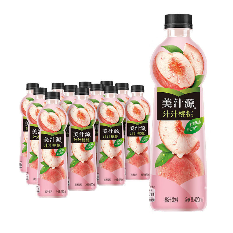 可口可乐美汁源汁汁桃桃果汁420ml*12瓶整箱饮料桃汁果味饮品可口可乐