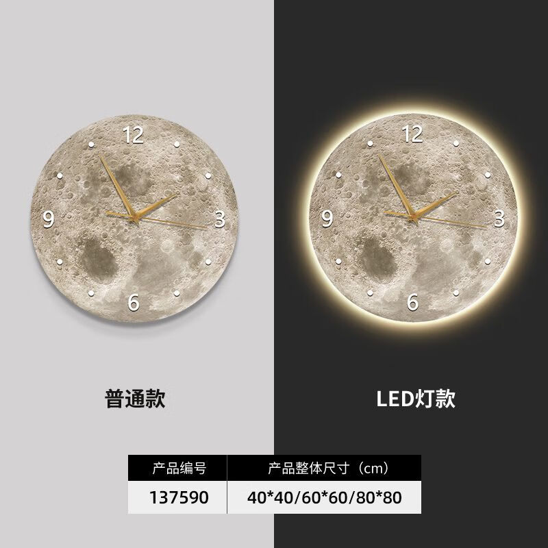 图酿沂憬郦佳月球钟表客厅时钟装饰画壁灯卧室创意挂表静音轻奢壁画 皓月之时 A款 40*40创意画无灯款