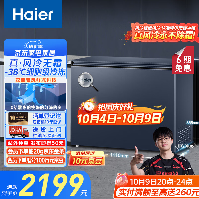 海尔（Haier）242升风冷无霜小冰柜家用商用 大容量冷藏柜冷冻柜两用自营小型冰箱冷柜BC/BD-242WGHED国家补贴