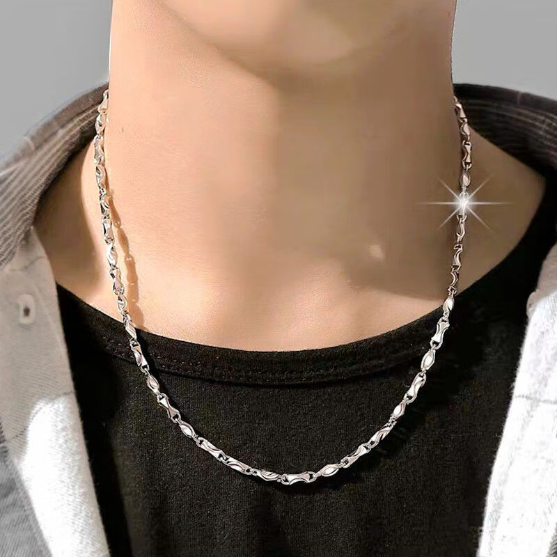 纯银项链男潮9999足银男士潮个性帅气炸街送男朋友银项链男潮帅气