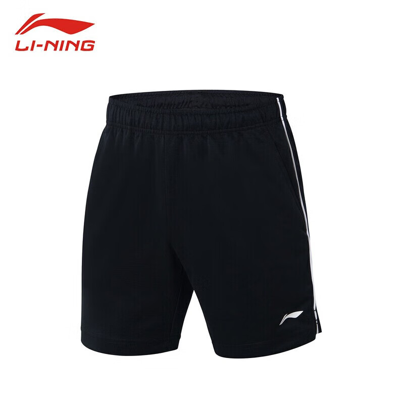 李宁(li-ning)羽毛球服男款短裤简约纯色速干比赛运动短裤 aapr381-1