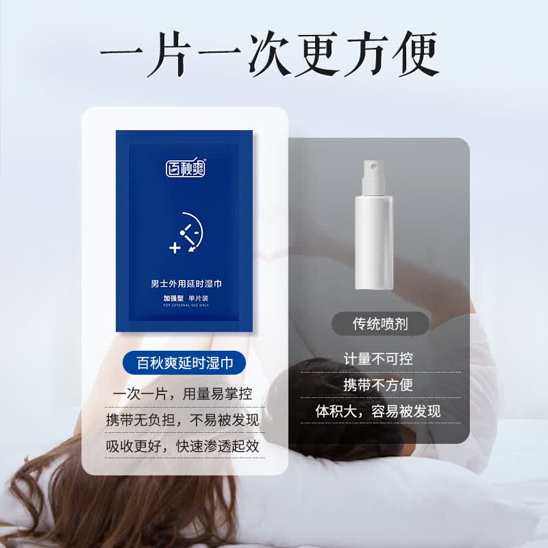 百秋爽延时喷剂外用延迟喷雾夫妻房事情趣成人用品印度神油不麻木可口 延时湿巾5片
