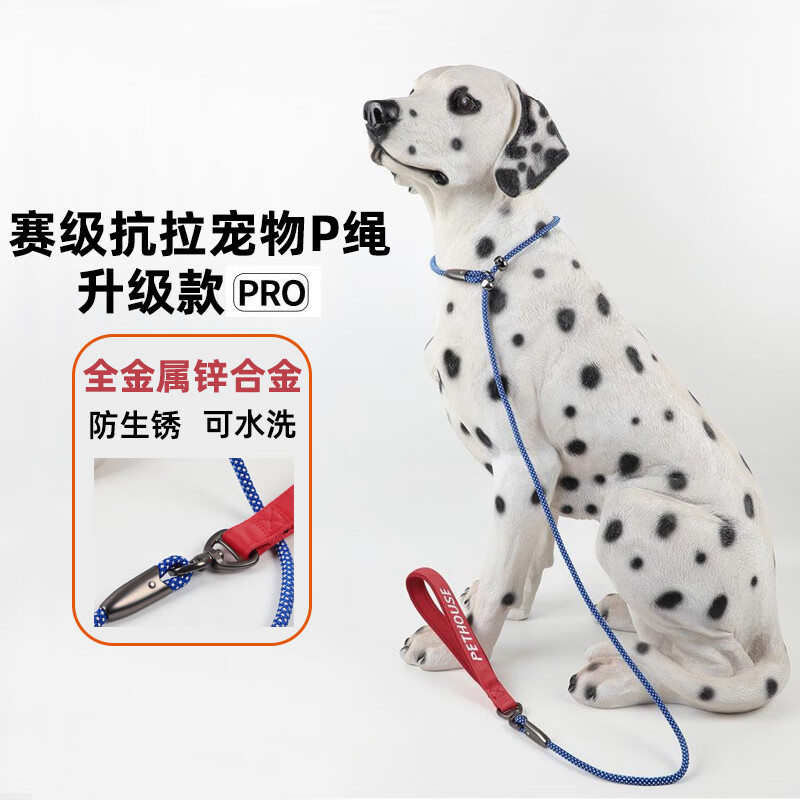 斯派科狗狗牵引绳防爆冲P绳防锈可水洗遛狗绳防勒耐磨训犬绳P链中小型犬 红蓝色--升级款【锌合金万向环】 长1.8米直经6mm【1-70斤】