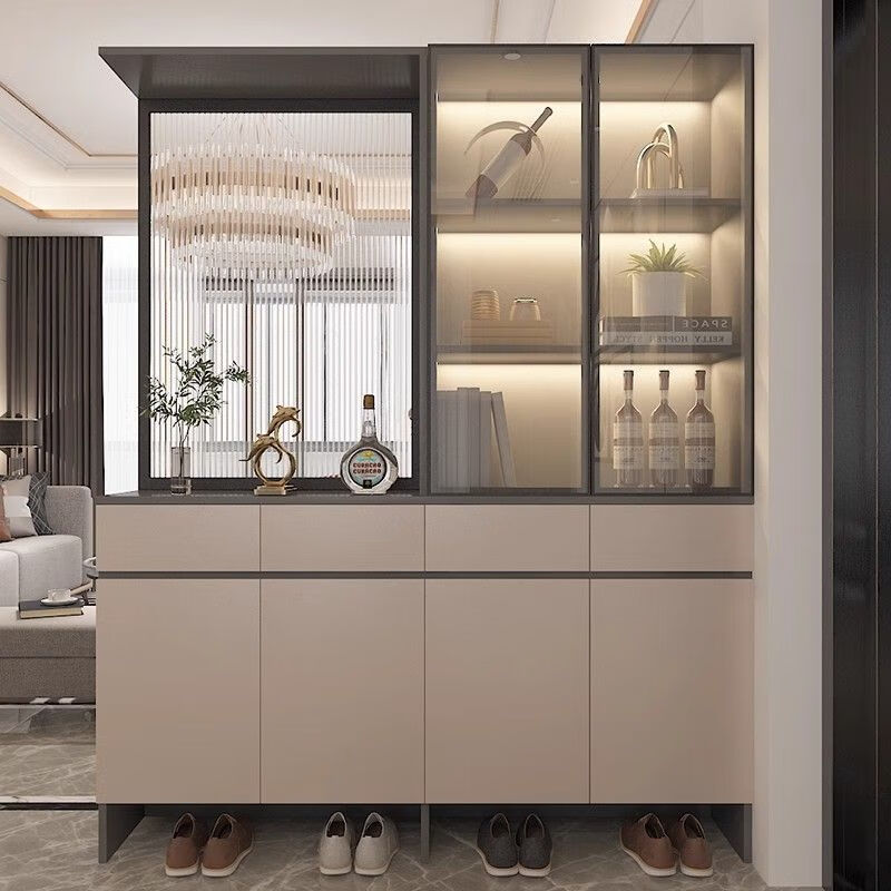 格原素2024新款入户玄关柜鞋柜一体客厅靠墙轻奢玻璃酒柜屏风隔断柜