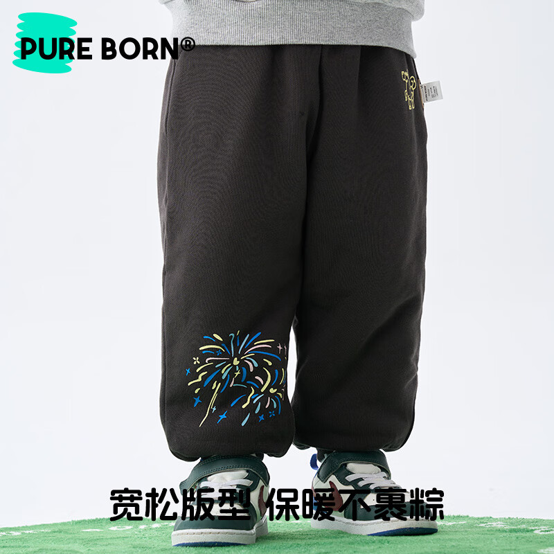 博睿恩【烟花厚厚裤】男女宝宝加绒长裤25冷冬款儿童舒棉绒超厚保暖裤 深灰 110