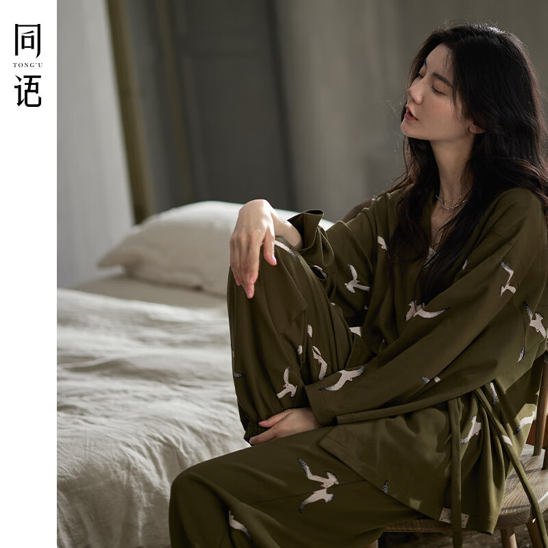 同语（TONGYU）睡衣女士春秋季柔软棉和服系装长袖时尚可外穿家居服秋冬 女士Z3772 160(M)