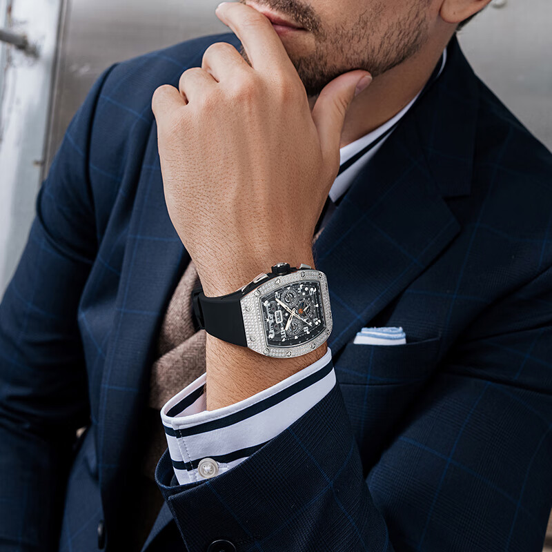 布加迪(BONEST GATTI)德国全自动机械手表镂空商务运动男士腕表情人节生日礼物送男友 BG5004-R1银壳黑面黑胶带 44mm