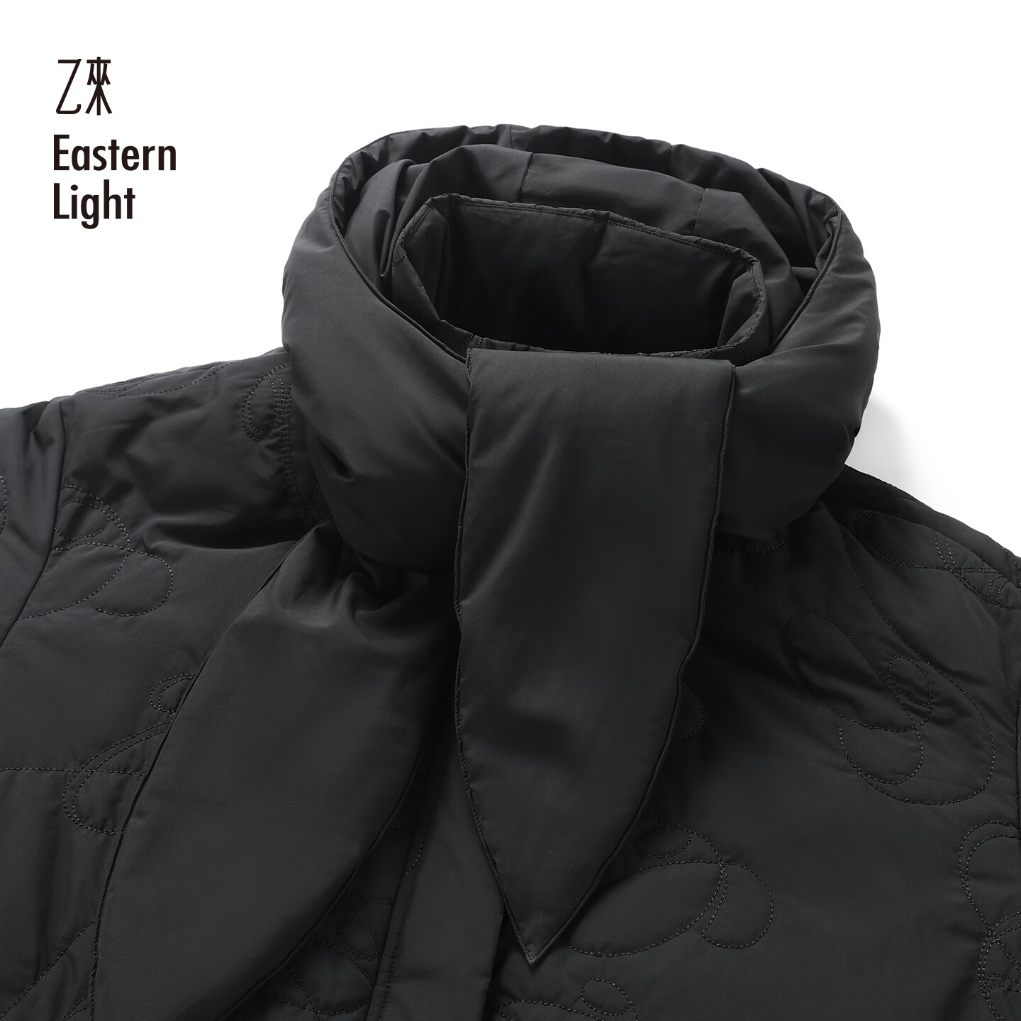 乙来【甄选90%大朵白鸭绒】E标绗缝长款连帽羽绒服女冬季外套衣服加厚 夜空黑 M