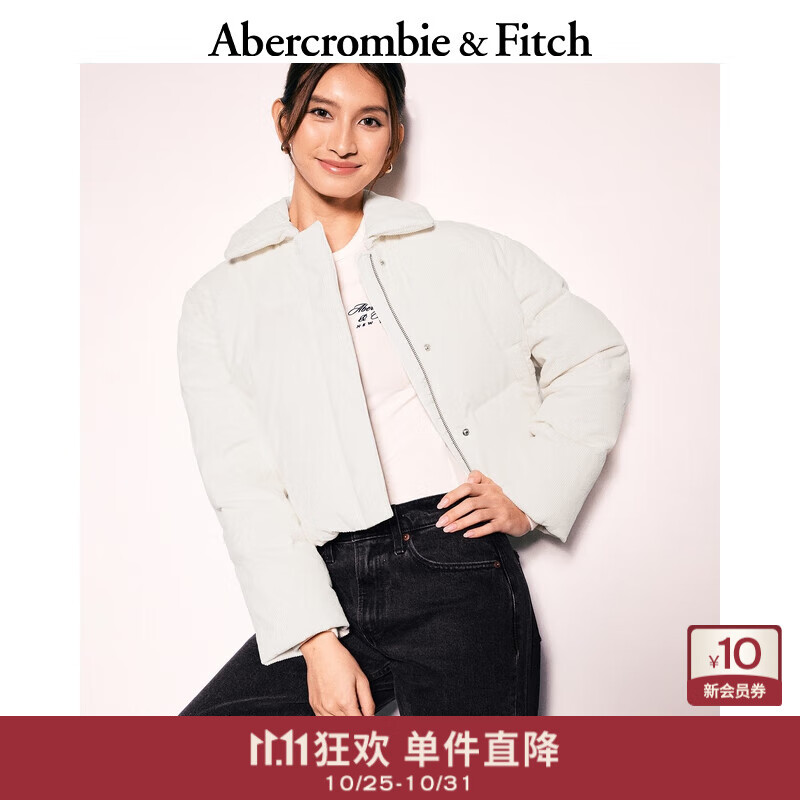 Abercrombie &amp; Fitch女装24秋冬美式百搭保暖抗风抗水翻领夹克羽绒服外套144-4184 白色 M (165/96A)
