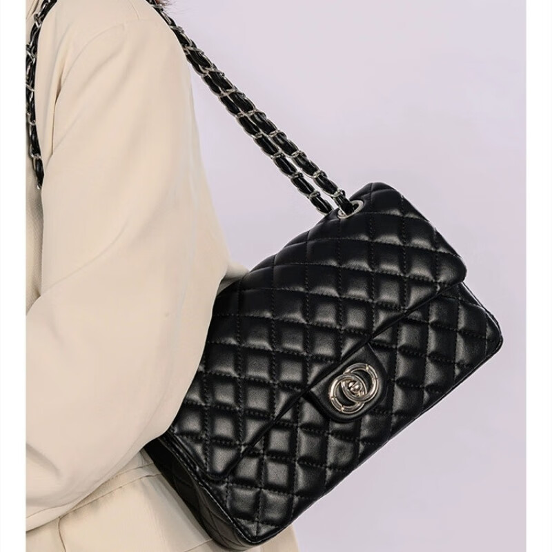 酷奇袋鼠（KUQIDAISHU）2024新款菱格链条包质感单肩斜挎包女流行款跨境女包 黑色