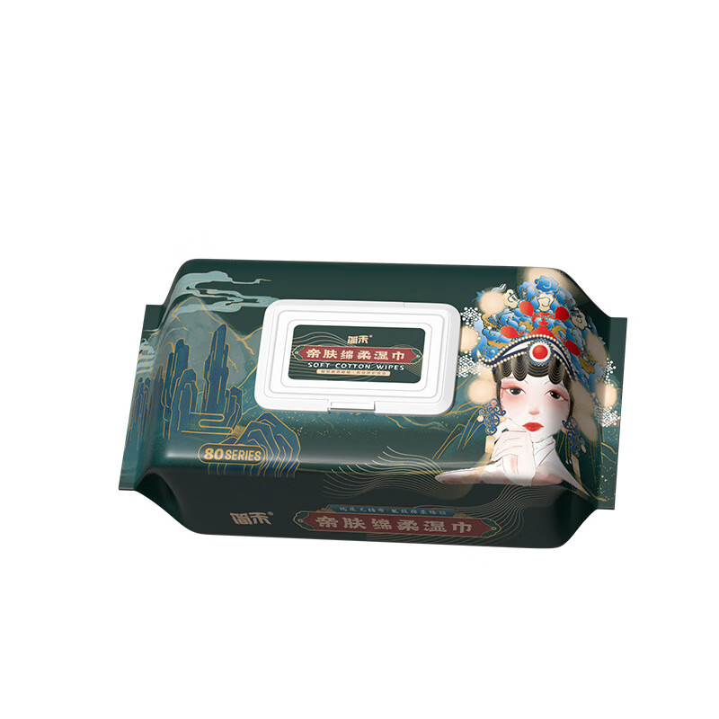 简禾手口湿纸巾绵柔巾厚款湿纸小包便携随身擦手湿巾 尝鲜装 80抽 2包 国风湿巾~